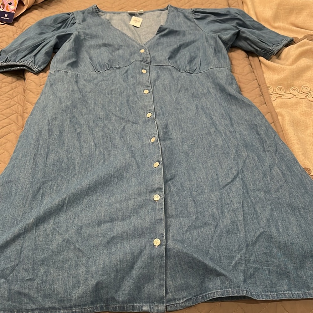 GAP Denim Puff Sleeve Button-Front Mini Dress/NWT/MEDIUM - Picture 11 of 14